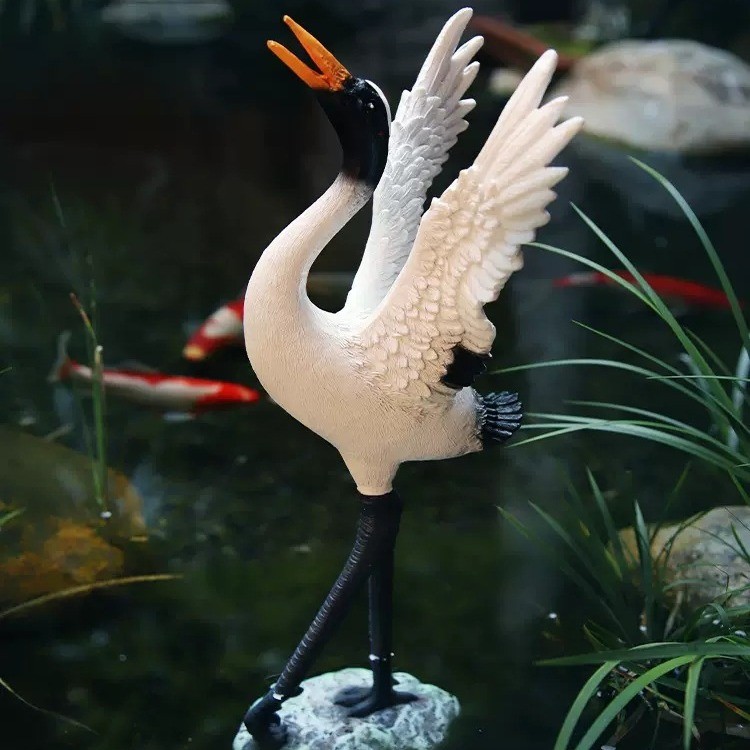 Садова фігурка «Журавель» із смоли, декоративна статуетка для саду та водойми
