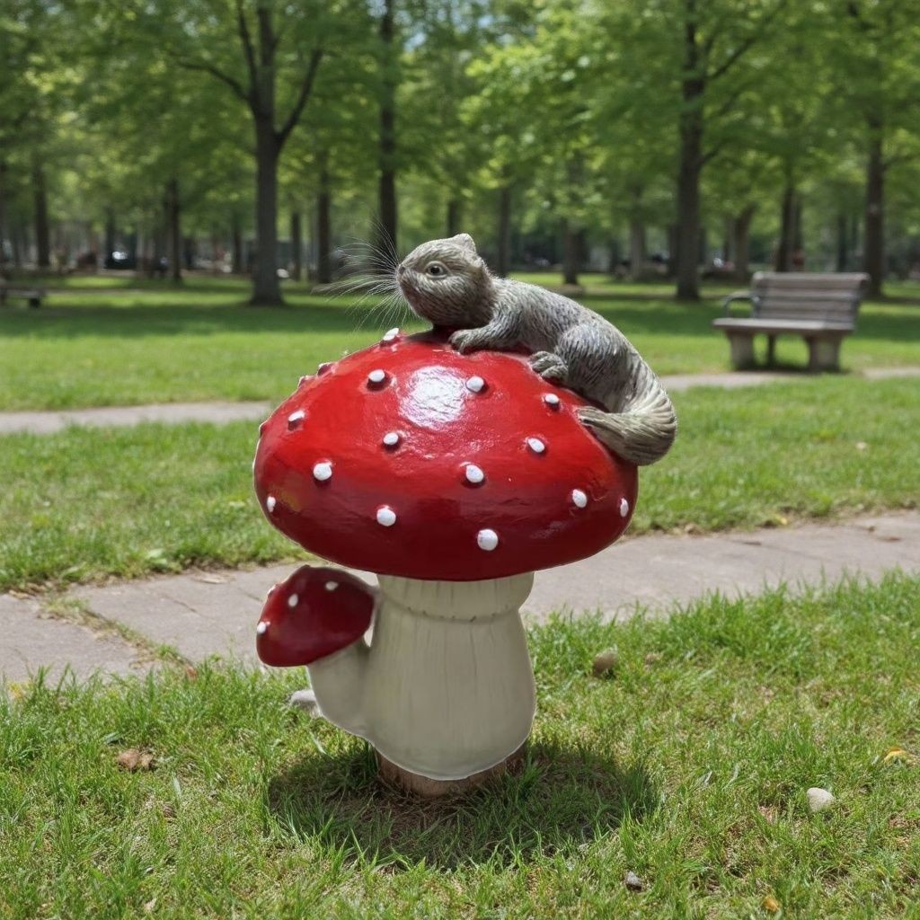 Садова фігурка «Білочка на мухоморі» зі смоли, 12×10×10 см
