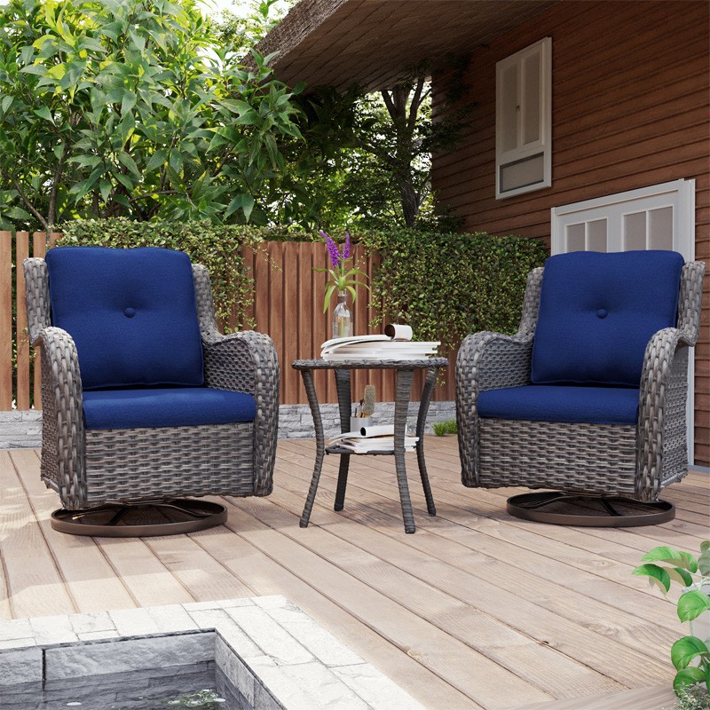 Садовий комплект меблів з ротангу 3-в-1 (2 поворотні крісла + столик) з функцією гойдання