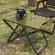 Стіл тактичний складний 58×36×41 см з вуглецевої сталі + сумка для зберігання (чорний / зелений)