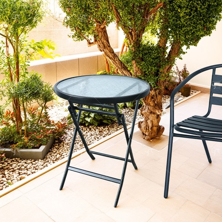 Круглий складний скляний стіл Water Ripple 60/70/80/90/105 см, металевий каркас