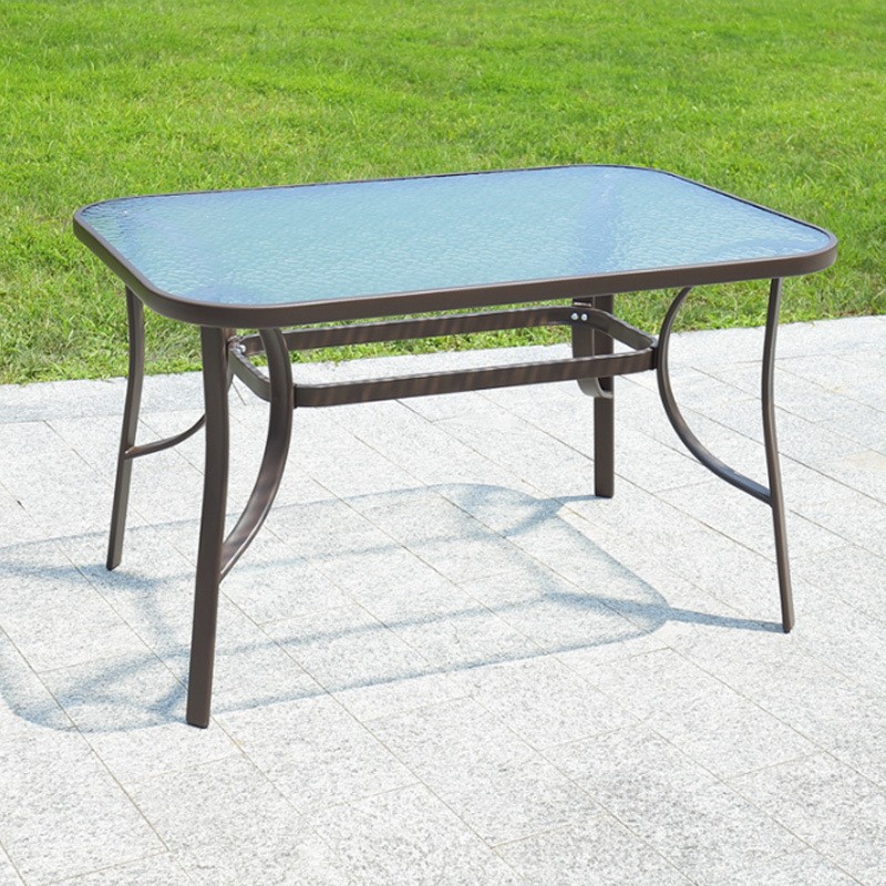 Садовий скляний стіл Water Ripple 120/150 см, сталевий каркас, отвір для парасольки