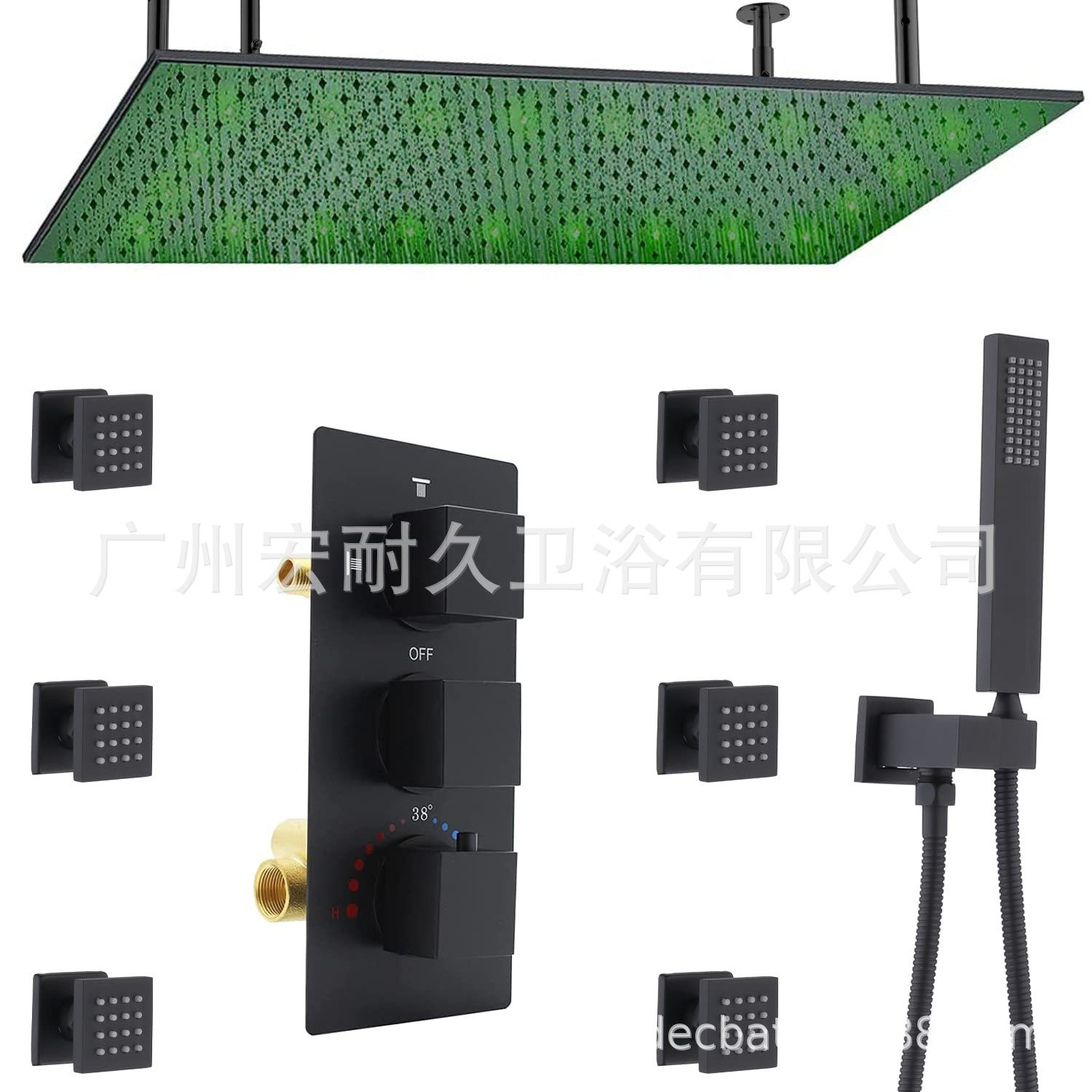 Велика стельова LED душова система Homedec | Rain Shower | Термостат | Прихований монтаж