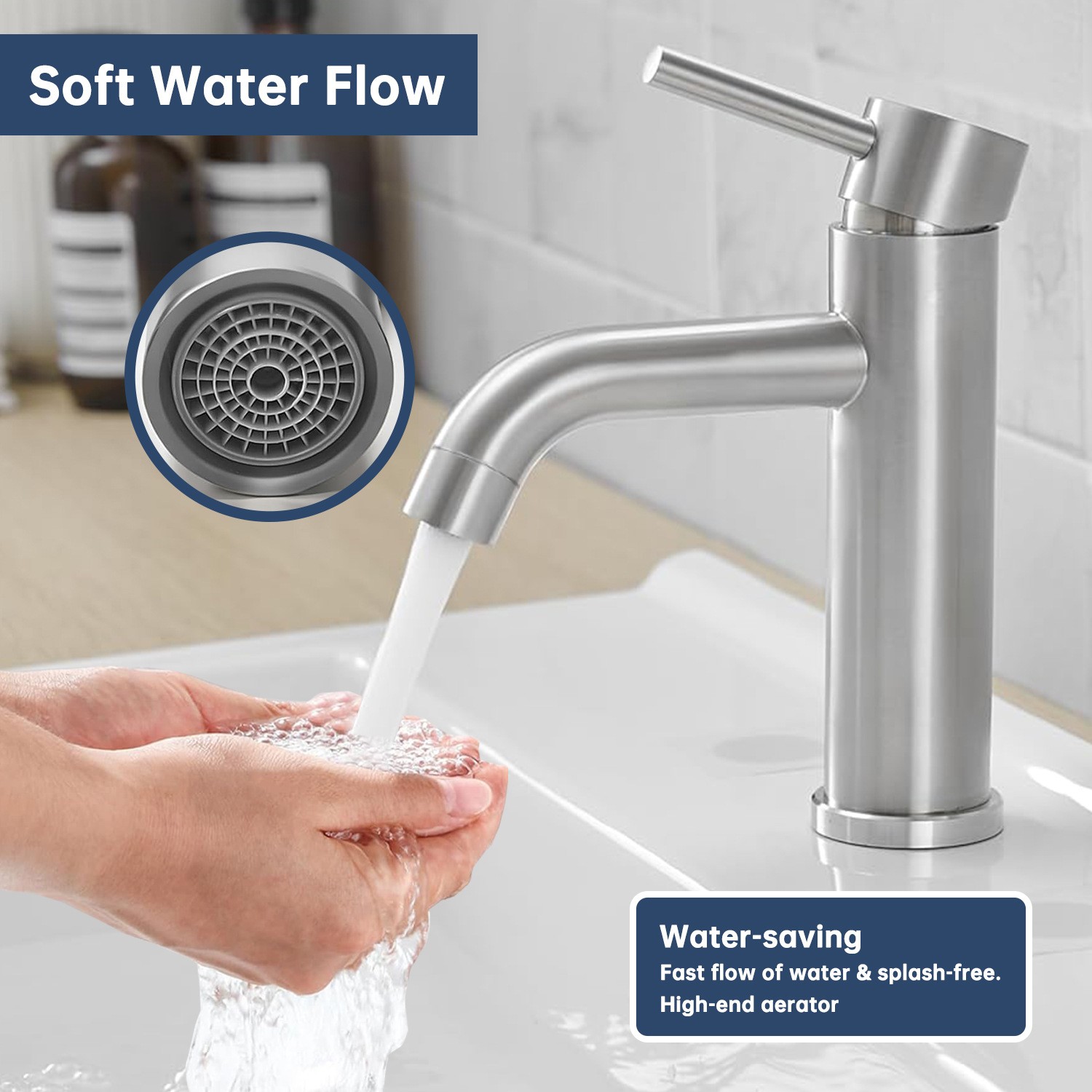 Змішувач для умивальника SUS304, круглий, нержавіюча сталь