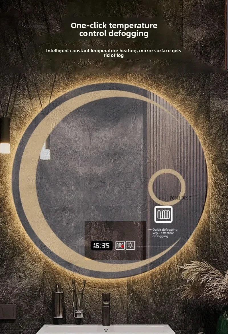 Розумне LED дзеркало Moon Round 60 см | Dual Touch | Три режими світла | Антизапотівання | Годинник та температура