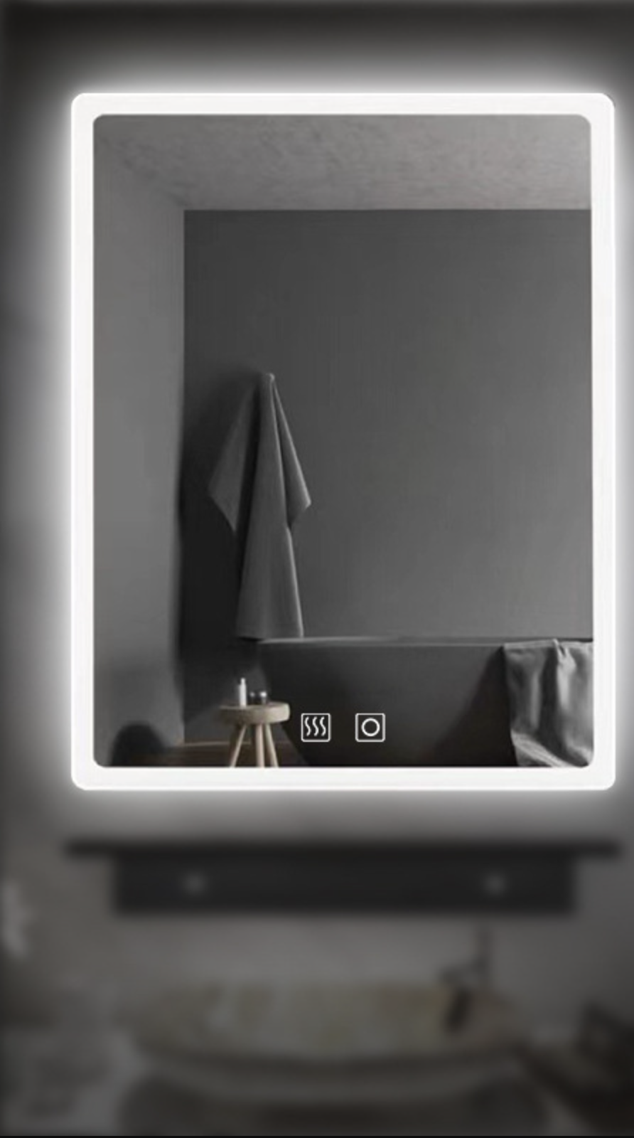 LED дзеркало у ванну прямокутне 60×80 см | Біле світло | Один сенсор | Плавне регулювання яскравості