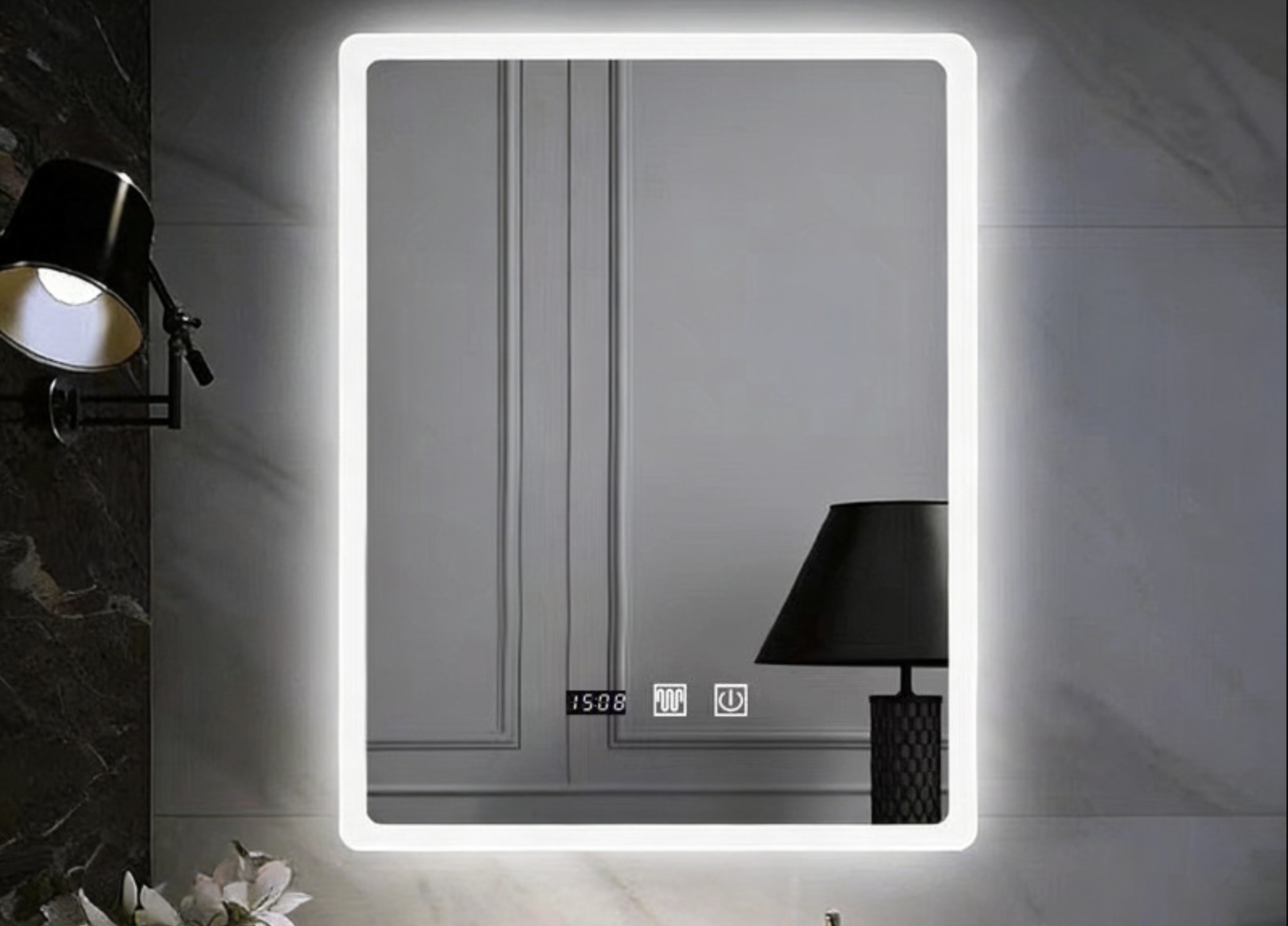 LED дзеркало у ванну прямокутне 70×90 см | Біле світло | Один сенсор | Плавне регулювання яскравості