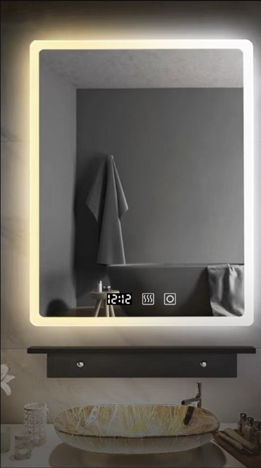 LED дзеркало у ванну прямокутне 80×100 см | Біле світло | Один сенсор | Плавне регулювання яскравості