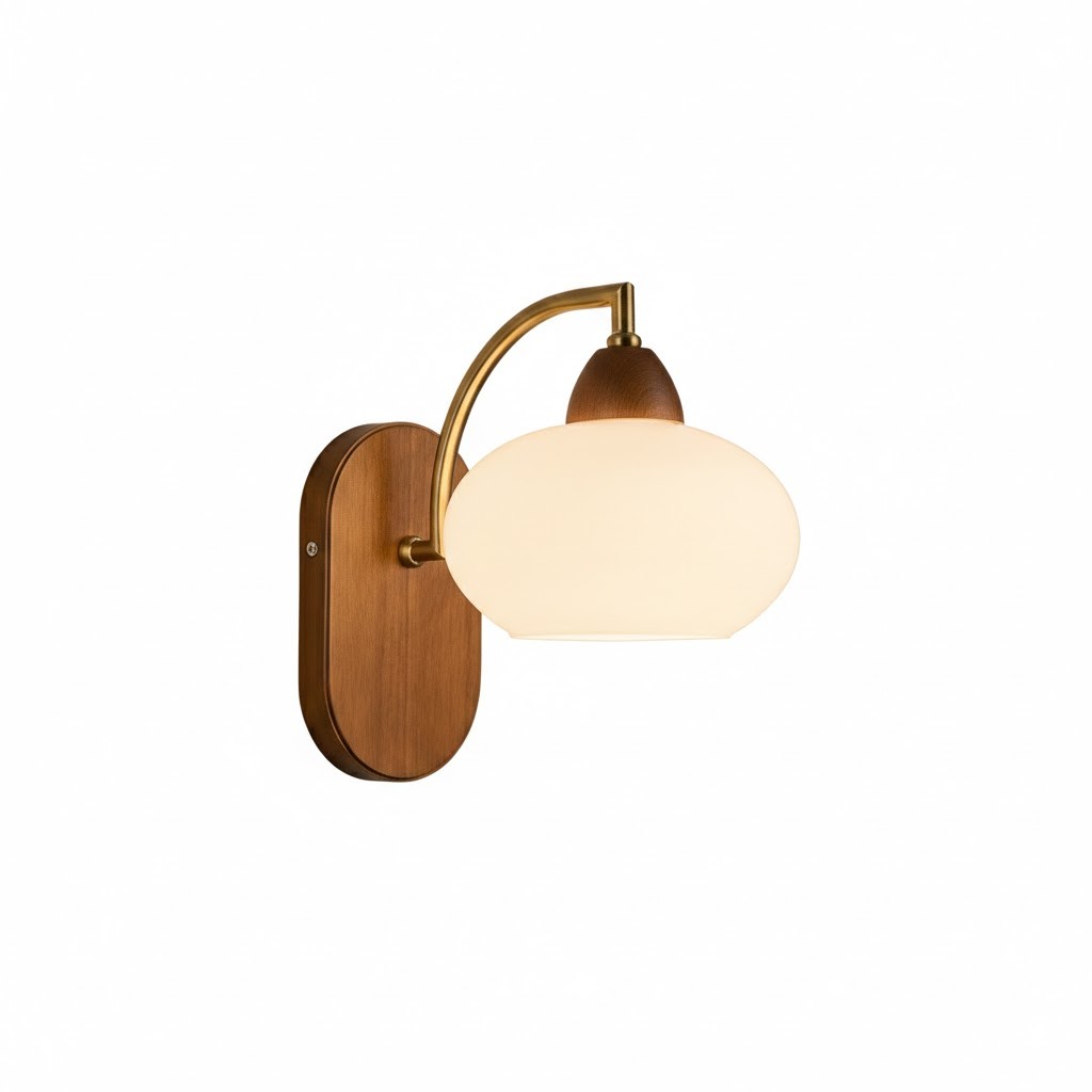 Настінний світильник Nordic Retro, купол світлий / дерево + метал