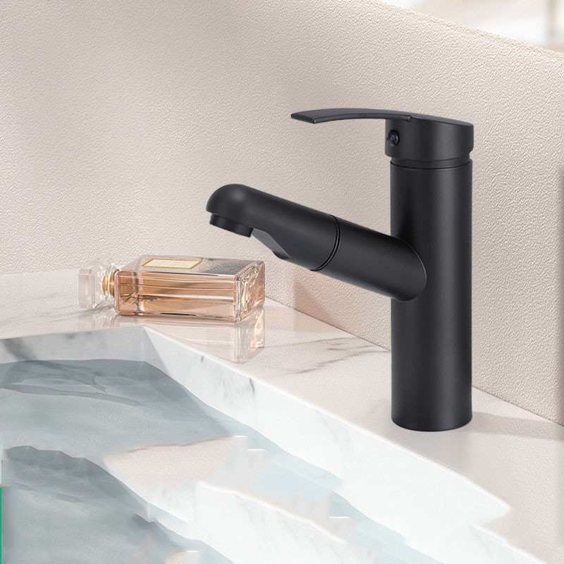 Висувний змішувач для умивальника FA-P1401, нержавіюча сталь, одноважільний, чорний / хром