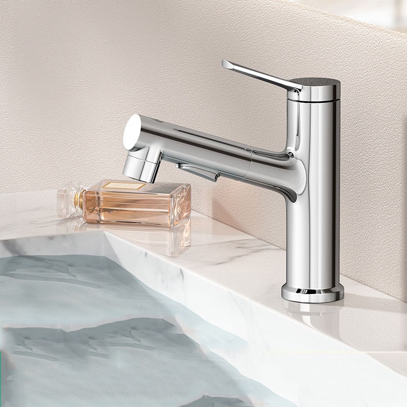 Змішувач для умивальника P1401, латунний корпус, 3 виходи (під фільтр), висувний, чорний / хром