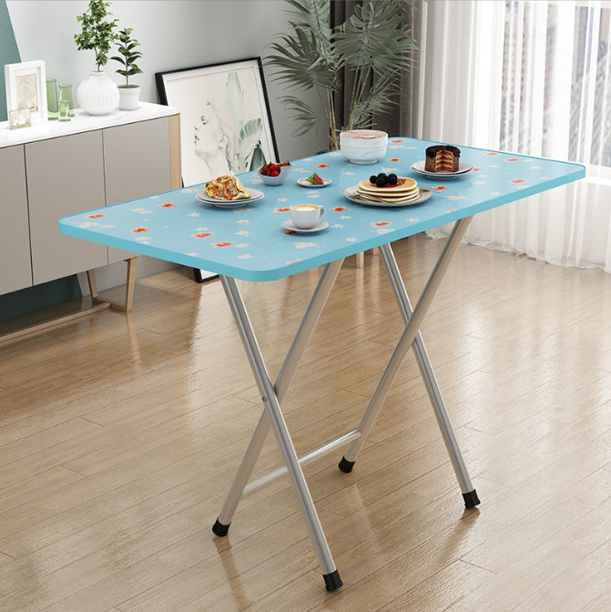 Складний стіл, 60х40х72, блакитний квітковий, зі срібними ніжками, одна перегородка