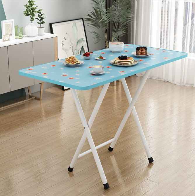 Складний стіл, 60х40х72, блакитний квітковий, з білими ніжками, одна перегородка