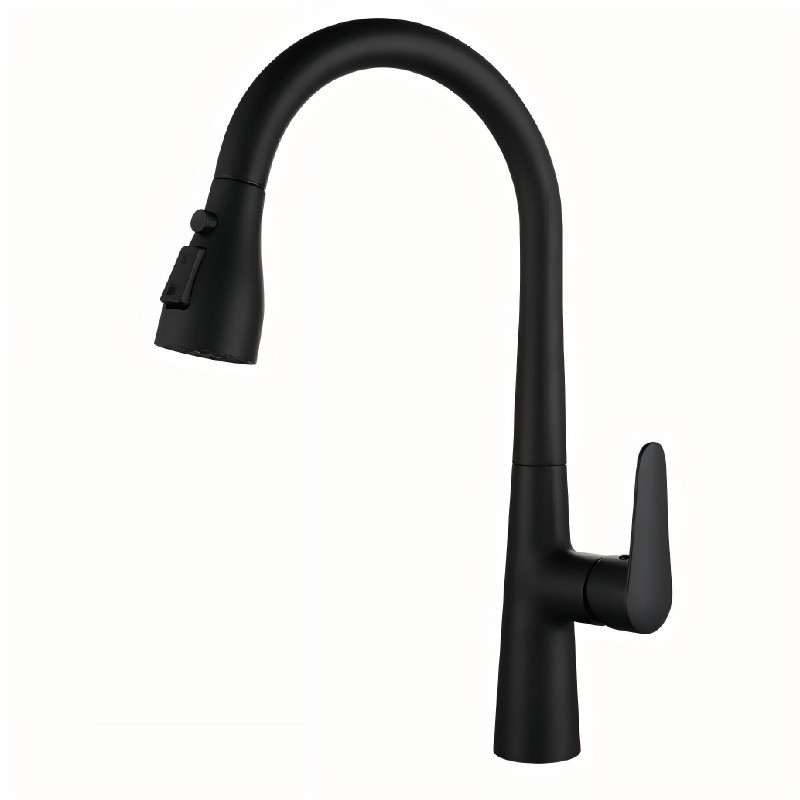 Кухонний змішувач HREDUN CP-616 висувний, 3 режими, 60 см шланг, латунний, чорний