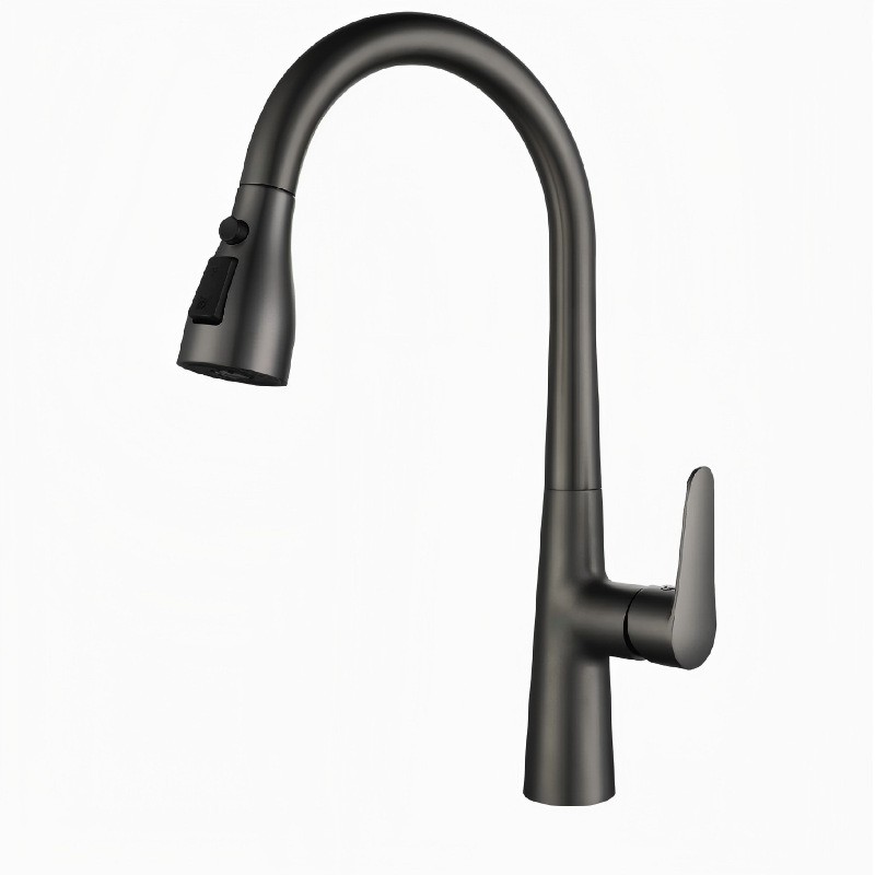 Кухонний змішувач HREDUN CP-616 висувний, 3 режими, 60 см шланг, латунний, сірий