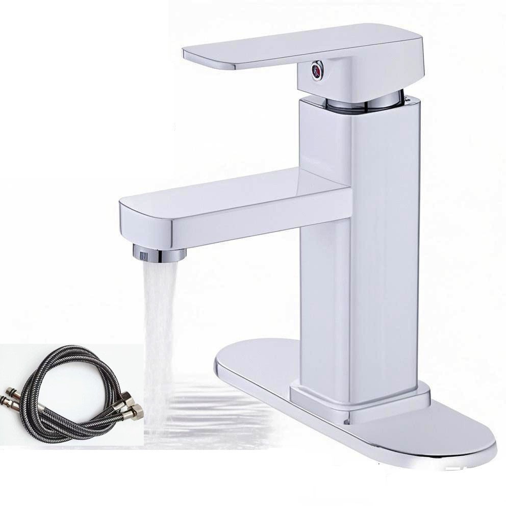 Змішувач для умивальника JMW37, квадратний, нержавіюча сталь, білий, срібний, 17,5 см