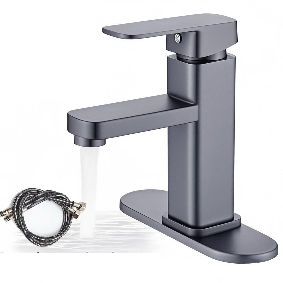 Змішувач для умивальника JMW37, квадратний, нержавіюча сталь, сірий, 17,5 см