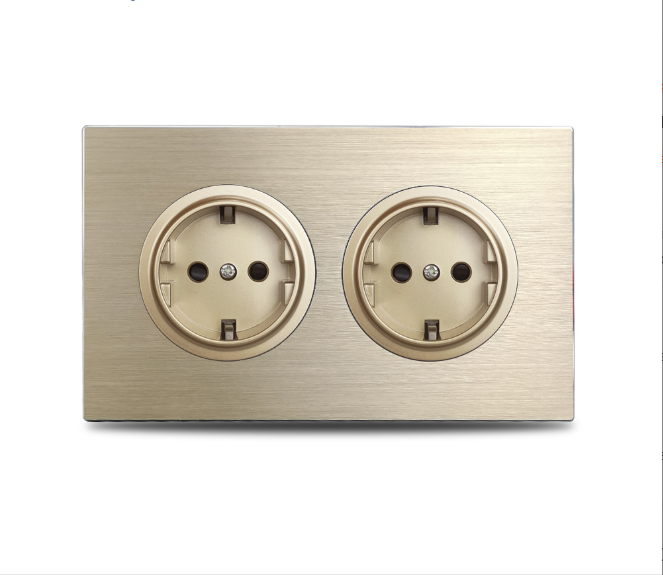 Алюмінієва подвійна європейська розетка, 110-250V 16A, золота