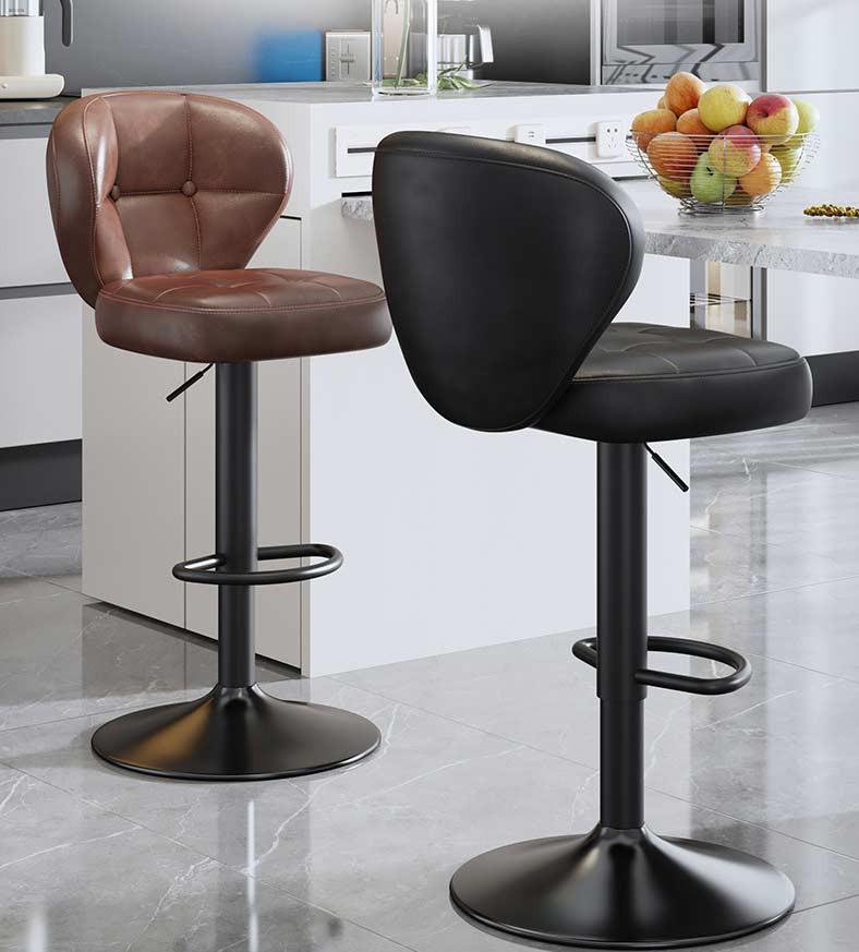 Барний стілець поворотний з регулюванням висоти та підставкою для ніг, екошкіра (вощена), чорна металева основа, 38,5 см