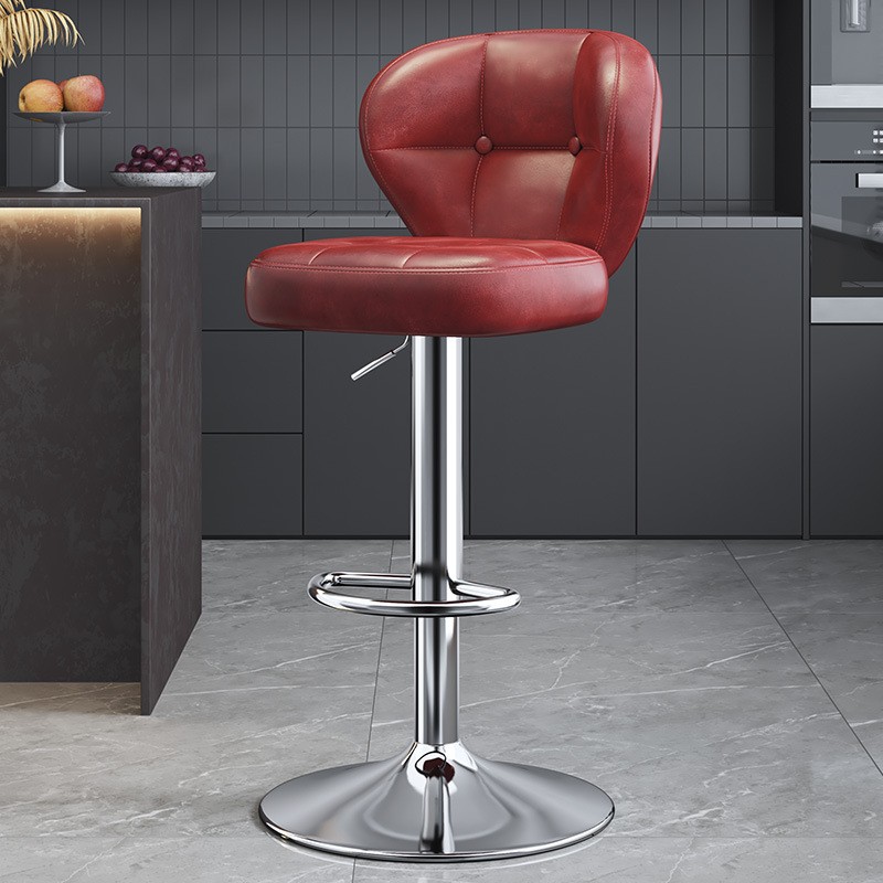 Барний стілець поворотний з регулюванням висоти та підставкою для ніг, екошкіра (вощена), з гальванічним каркасом, 38,5 см