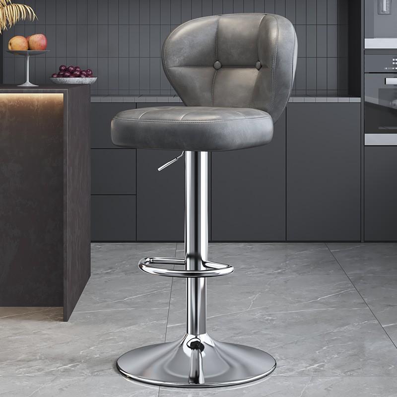 Барний стілець поворотний з регулюванням висоти та підставкою для ніг, екошкіра (вощена), з гальванічним каркасом, 41,5 см