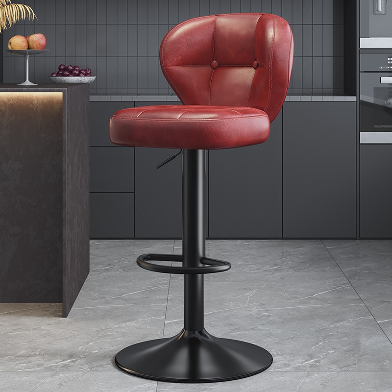 Барний стілець поворотний з регулюванням висоти та підставкою для ніг, екошкіра (вощена), чорна металева основа, 41,5 см