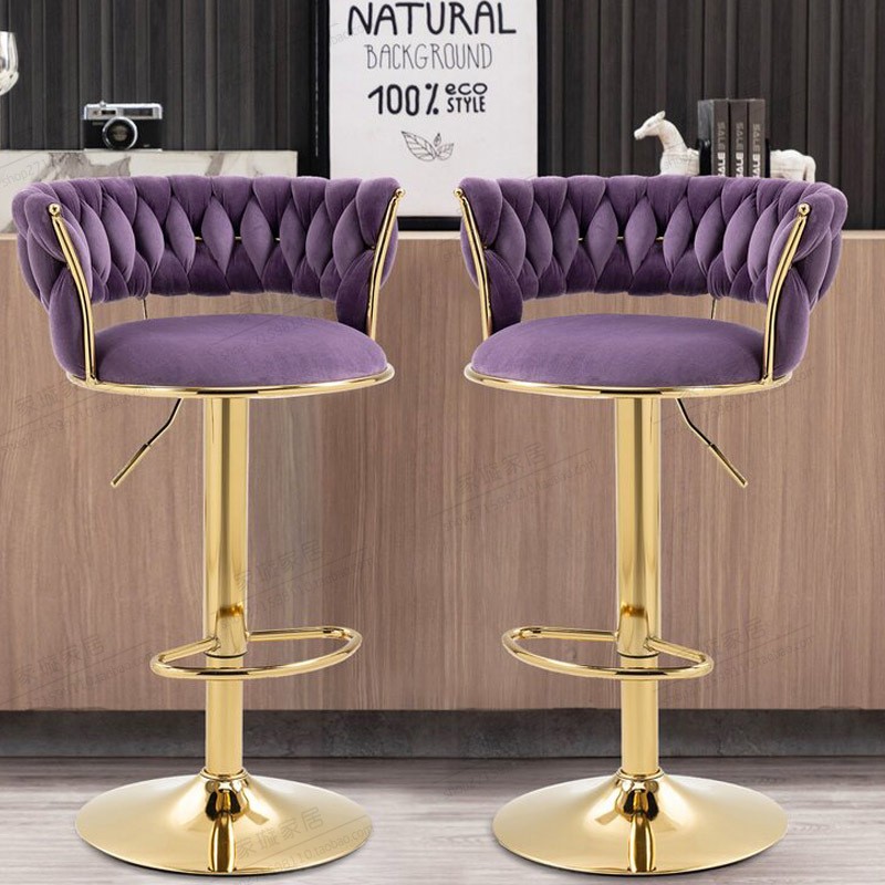 Барний стілець з м’яким сидінням, поворотний, золотий металевий каркас