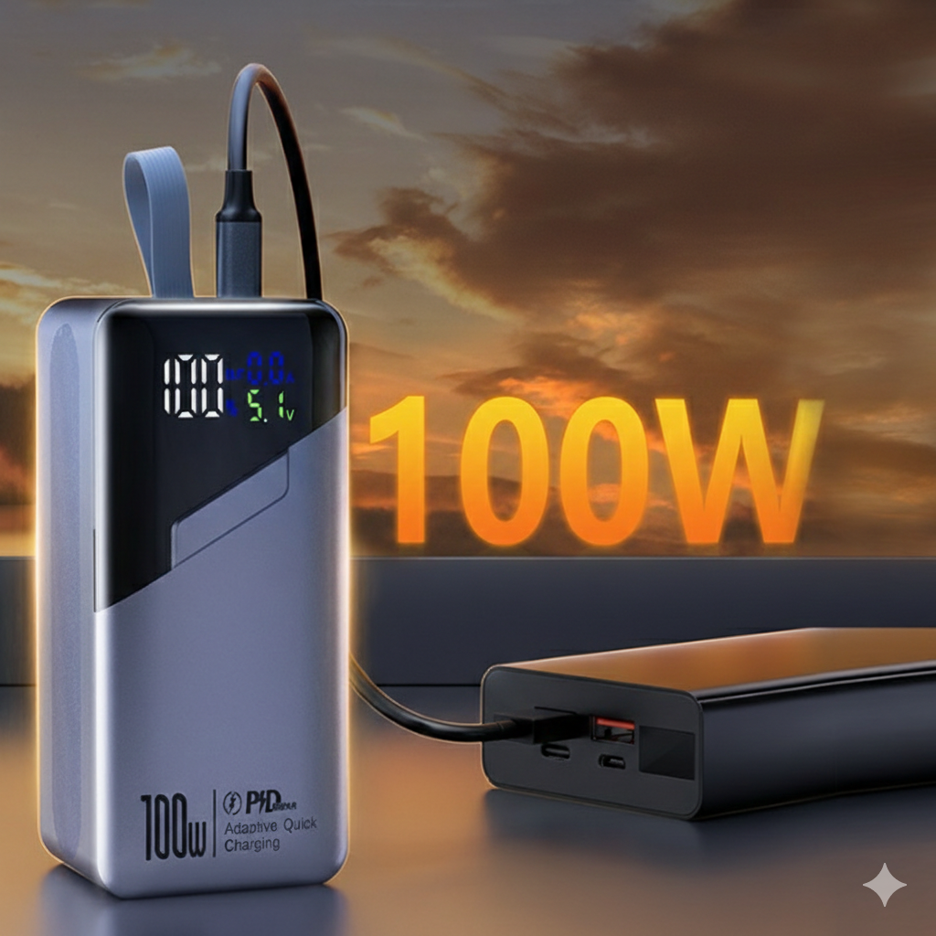 Зовнішній акумулятор 20000 мА·год 100W з швидкою зарядкою PD, цифровий дисплей, сертифікація 3C