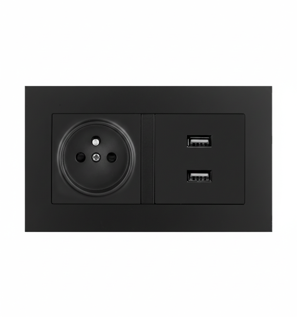 Розетка стандартна подвійна чорна з двома USB-портами від бренду EIOMR преміум-якості