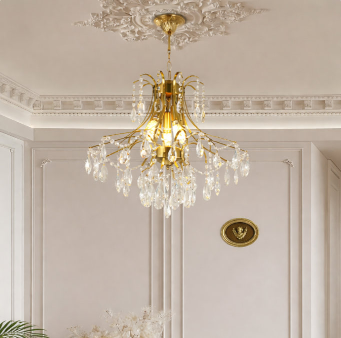 Розкішна кришталева люстра у французькому стилі, 52 см, трьохкольорове світло