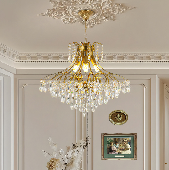 Розкішна кришталева люстра у французькому стилі, 62 см, трьохкольорове світло