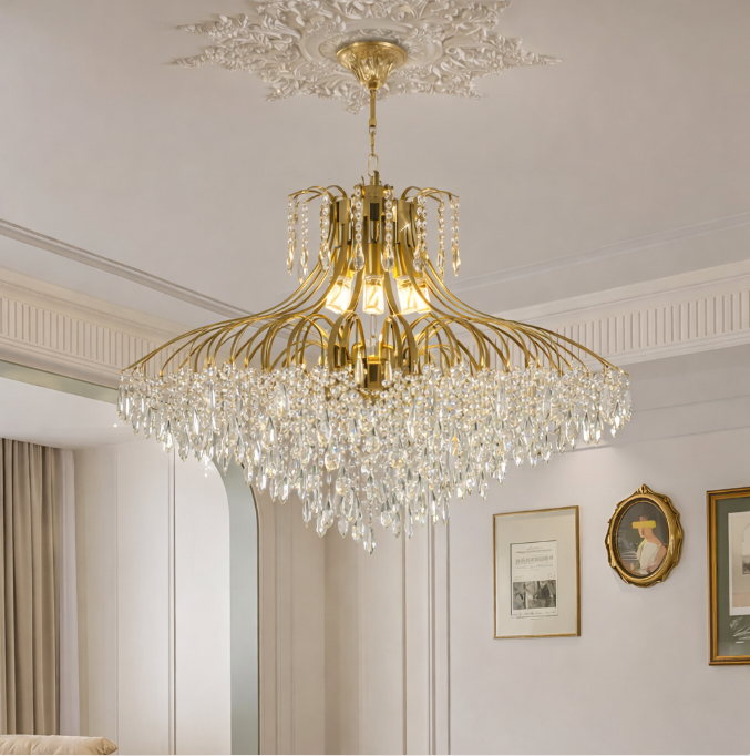 Розкішна кришталева люстра у французькому стилі, 78 см, трьохкольорове світло