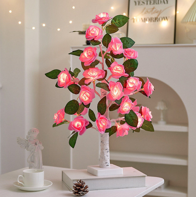 Світлодіодна лампа у формі трояндового дерева, рожеве світло