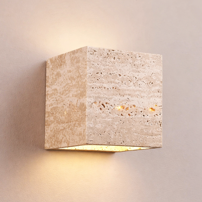 Настінний світильник з натурального травертину, 12 × 12 × 12 см