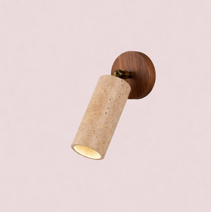Настінний світильник з натурального травертину і дерева, темний