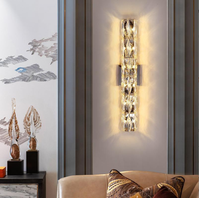 Кришталевий настінний світильник LED, срібний, 60 х 12 см, тепле світло