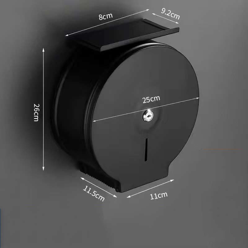 Великий круглий диспенсер для туалетного паперу з полицею, матовий чорний