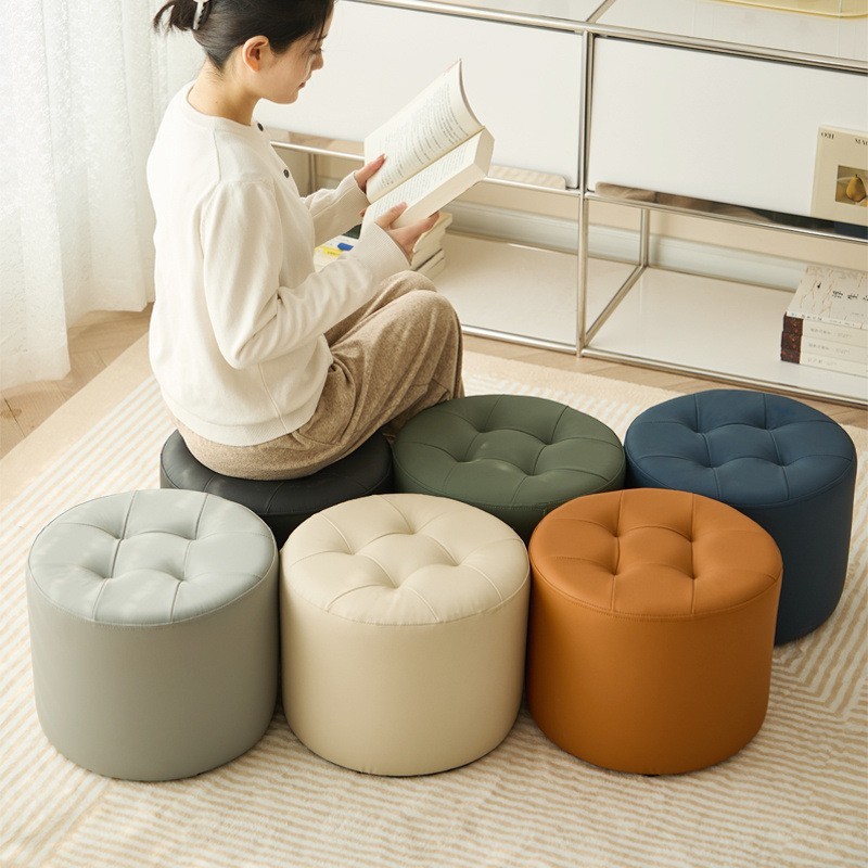 Пуф круглий м’який 36×30 см, табурет з екошкіри на дерев’яному каркасі