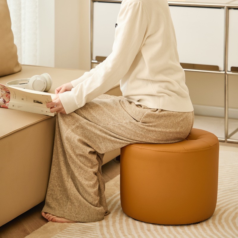 Пуф круглий м’який 33×23 см, табурет з екошкіри на дерев’яному каркасі