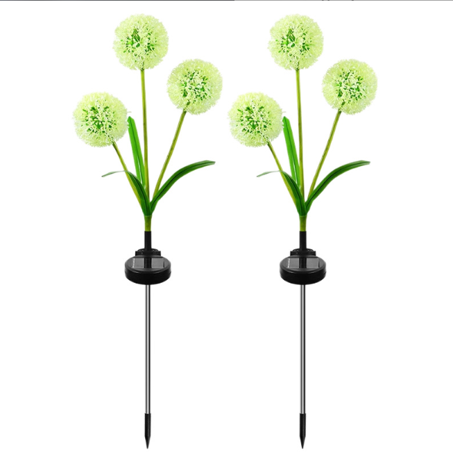 Садовий світильник «Кульбаба» на сонячній батареї, три квітки, кольорове/тепле світло