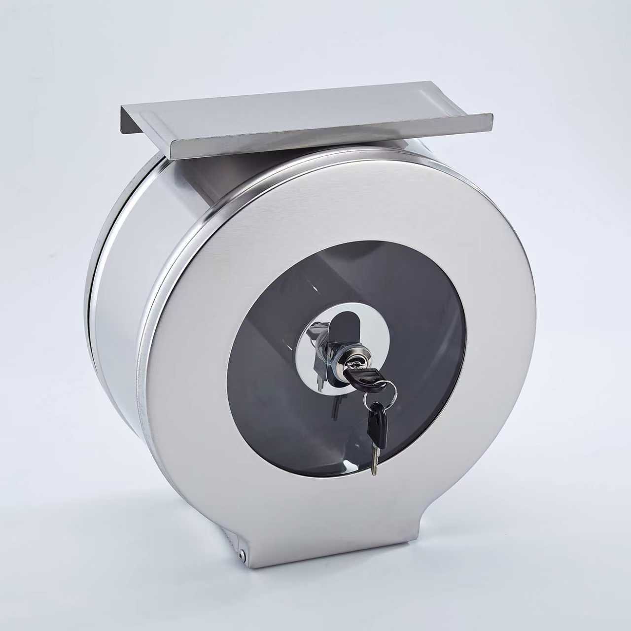 Великий круглий тримач для туалетного паперу з полицею (видима панель)